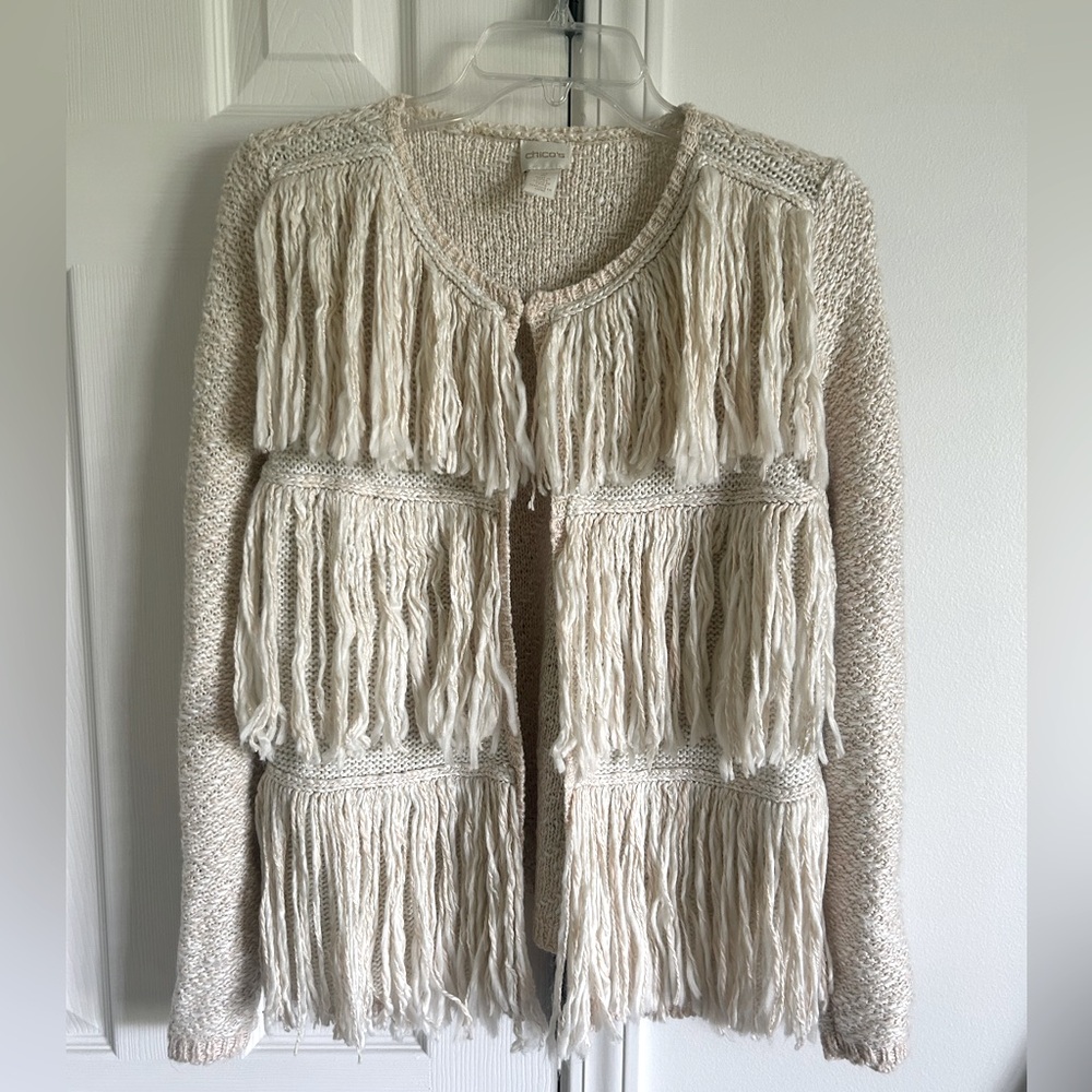 Chicos, size 2/L, very pale pink and cream sweater jacket
